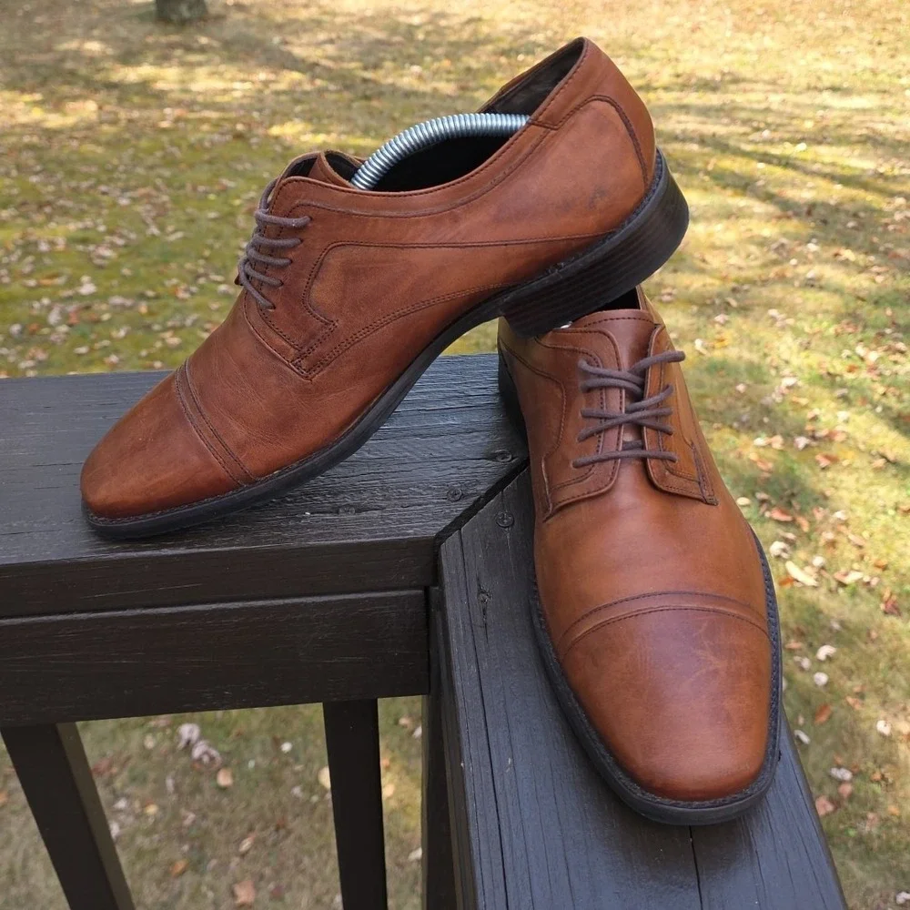 Johnston & Murphy Cap Toe Tan Sheepskin Men's Size 10M Dress Oxford Shoe 20-1276